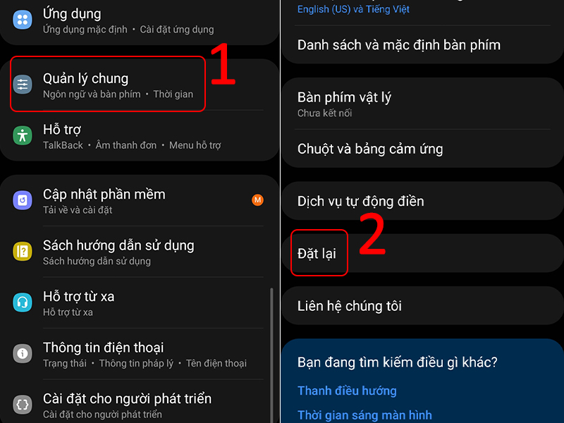Chọn đặt lại trong cài đặt